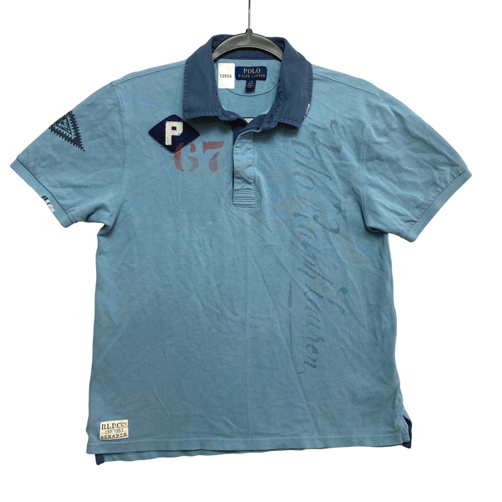 Polo Ralph Lauren Polo Shirt Kids L 14-16 Blue Varsity 67 Graphic Short Sleeve